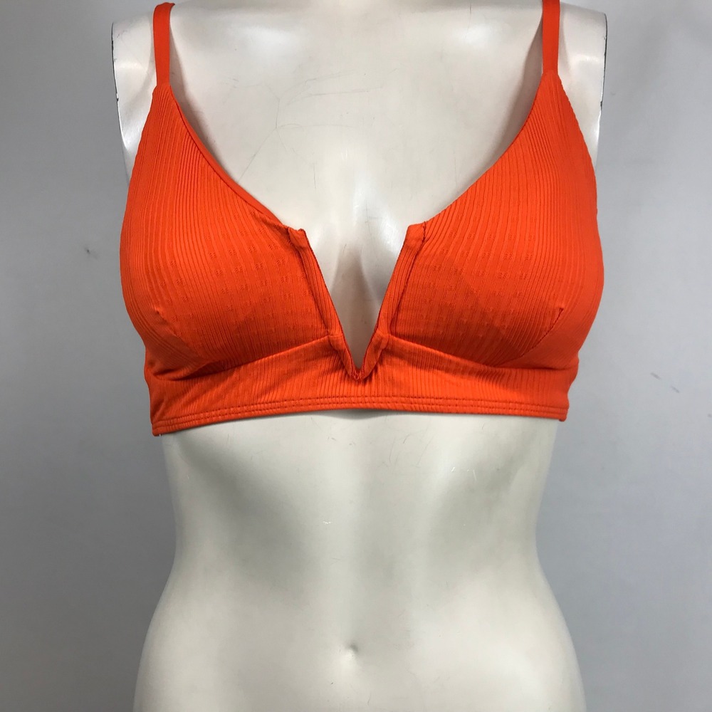 L*Space Monica Wise Orange Ribbed V-Notch SIREN Bikini Top D Cup New - Picture 3 of 10